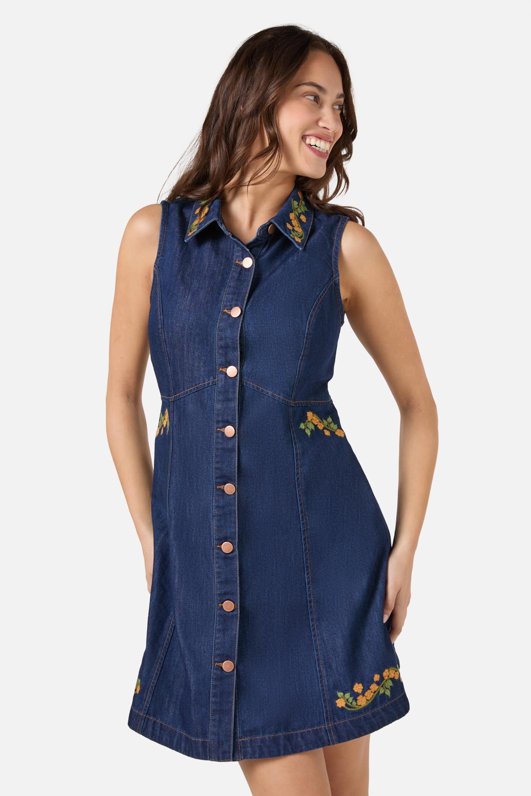 Princess Highway - Flower Child Emb Dress - blue-denim