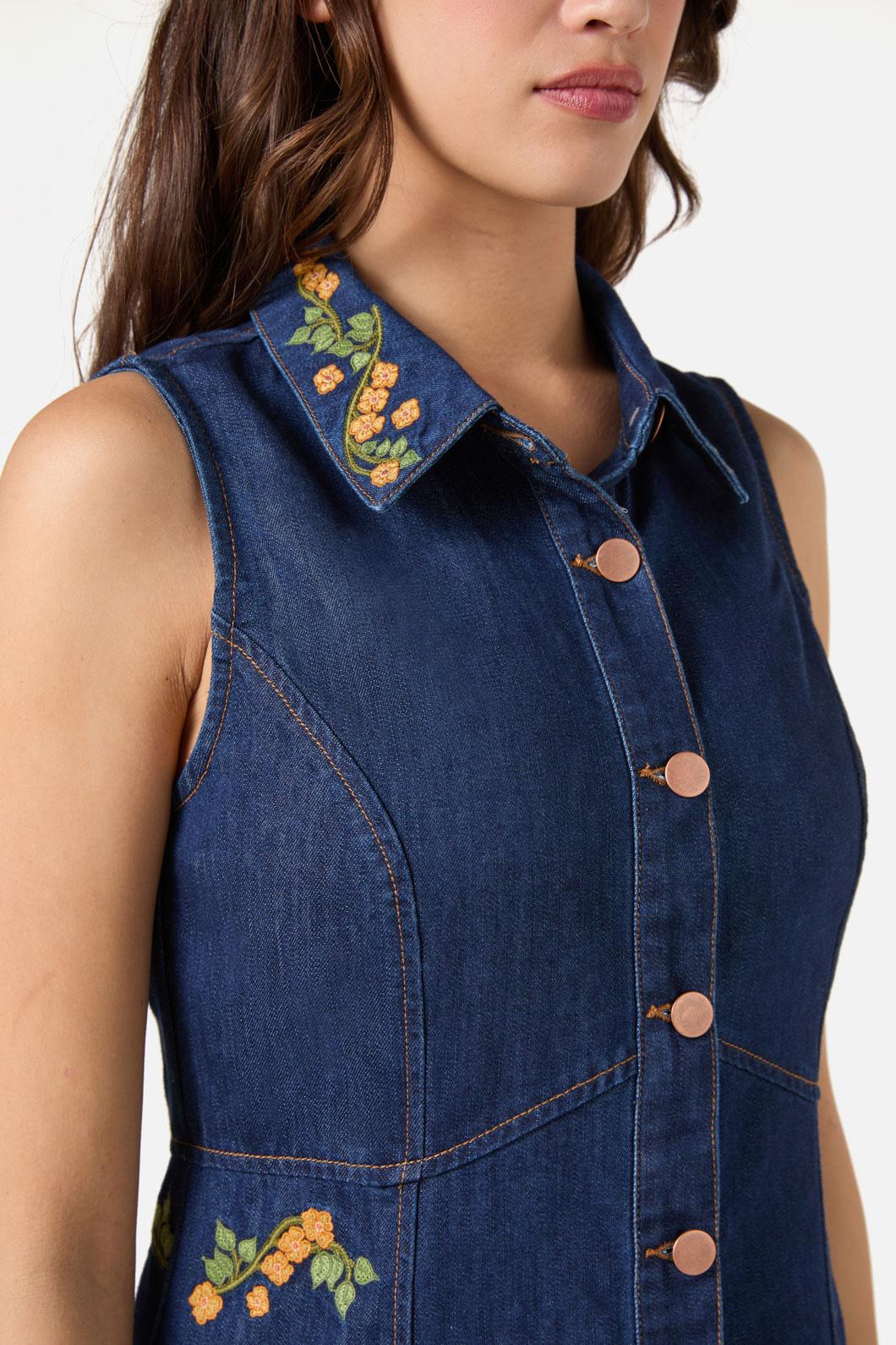 Princess Highway - Flower Child Emb Dress - blue-denim