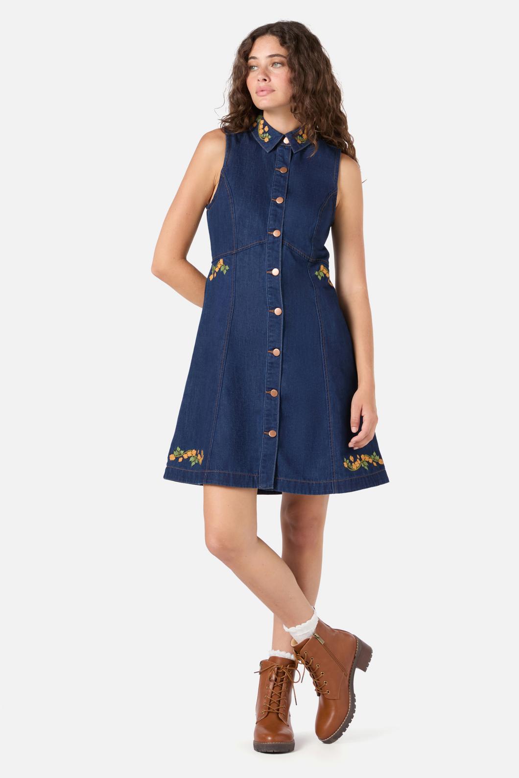 Princess Highway - Flower Child Emb Dress - blue-denim
