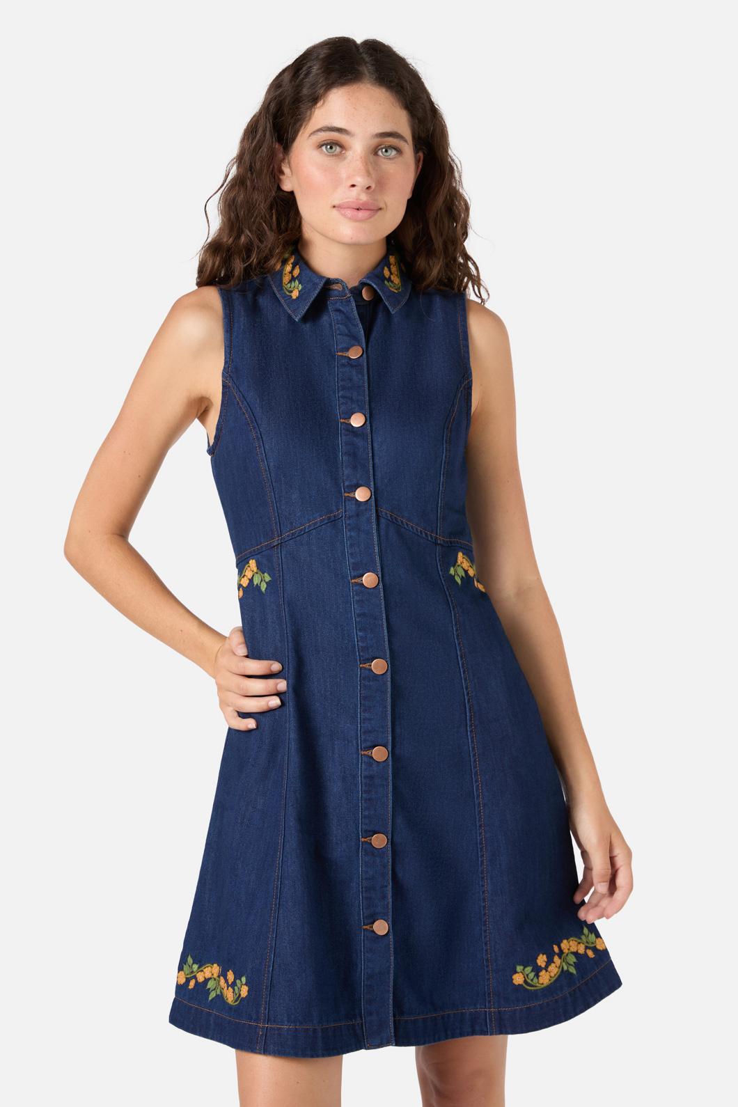 Princess Highway - Flower Child Emb Dress - blue-denim