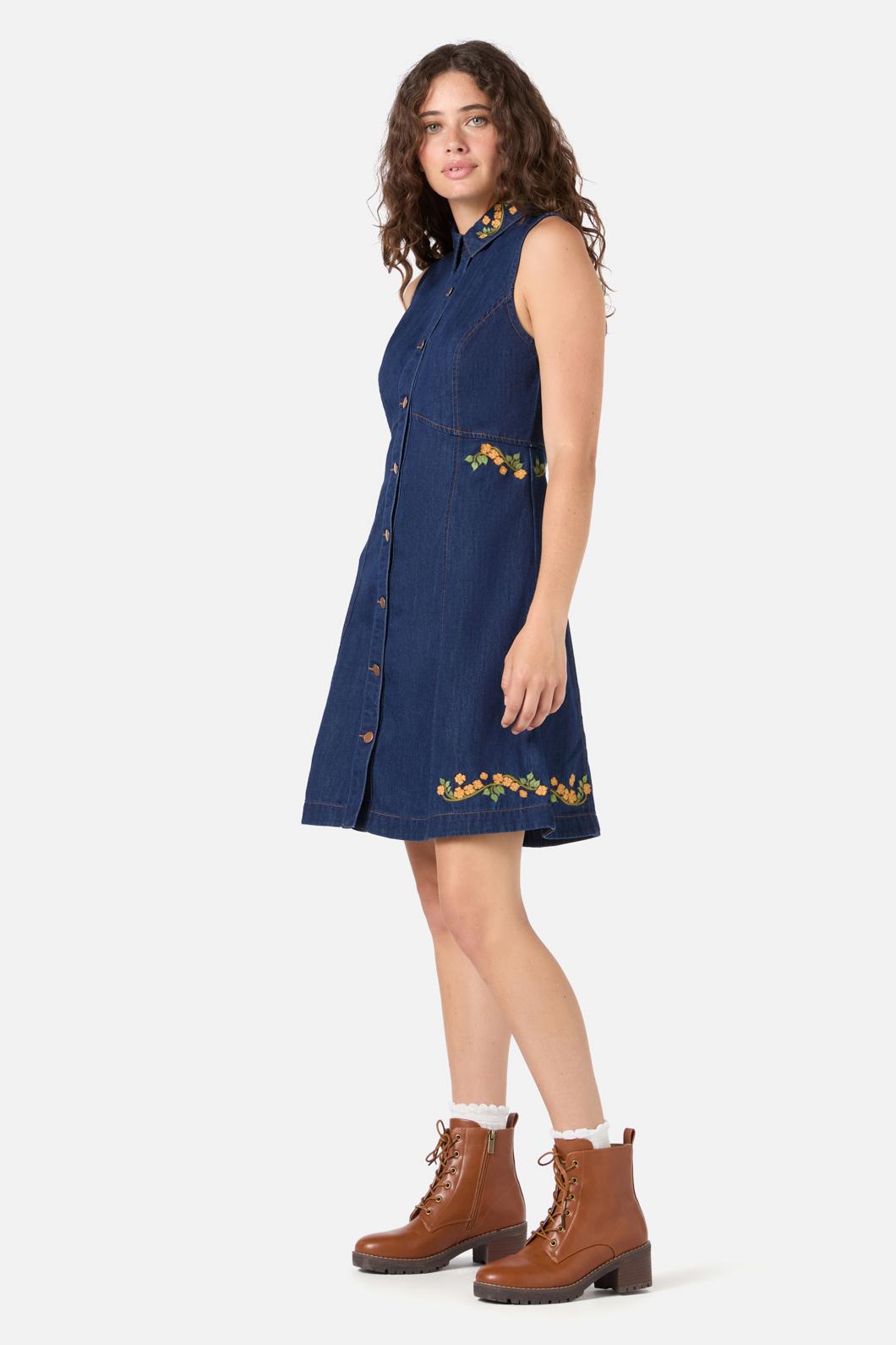 Princess Highway - Flower Child Emb Dress - blue-denim