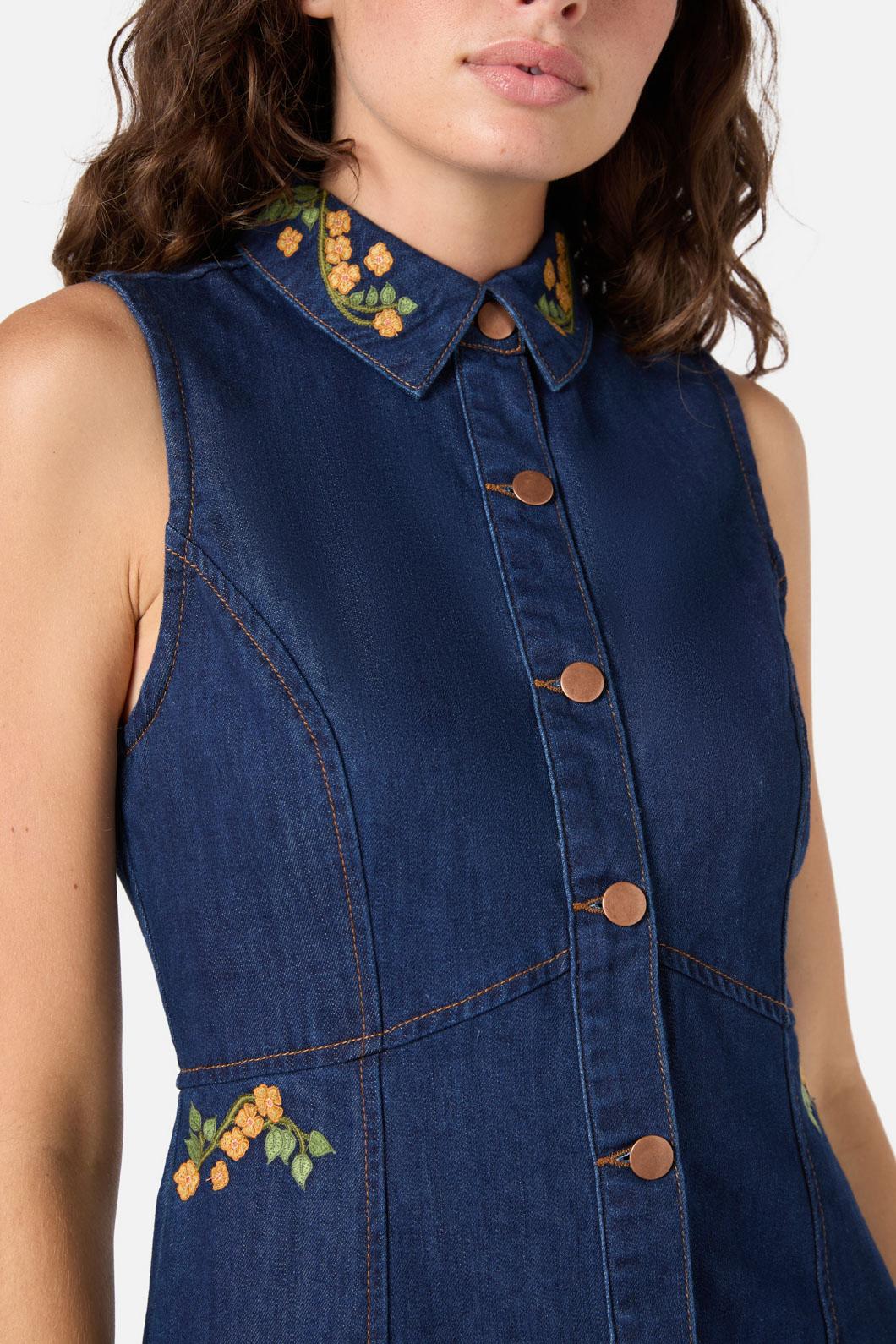 Princess Highway - Flower Child Emb Dress - blue-denim