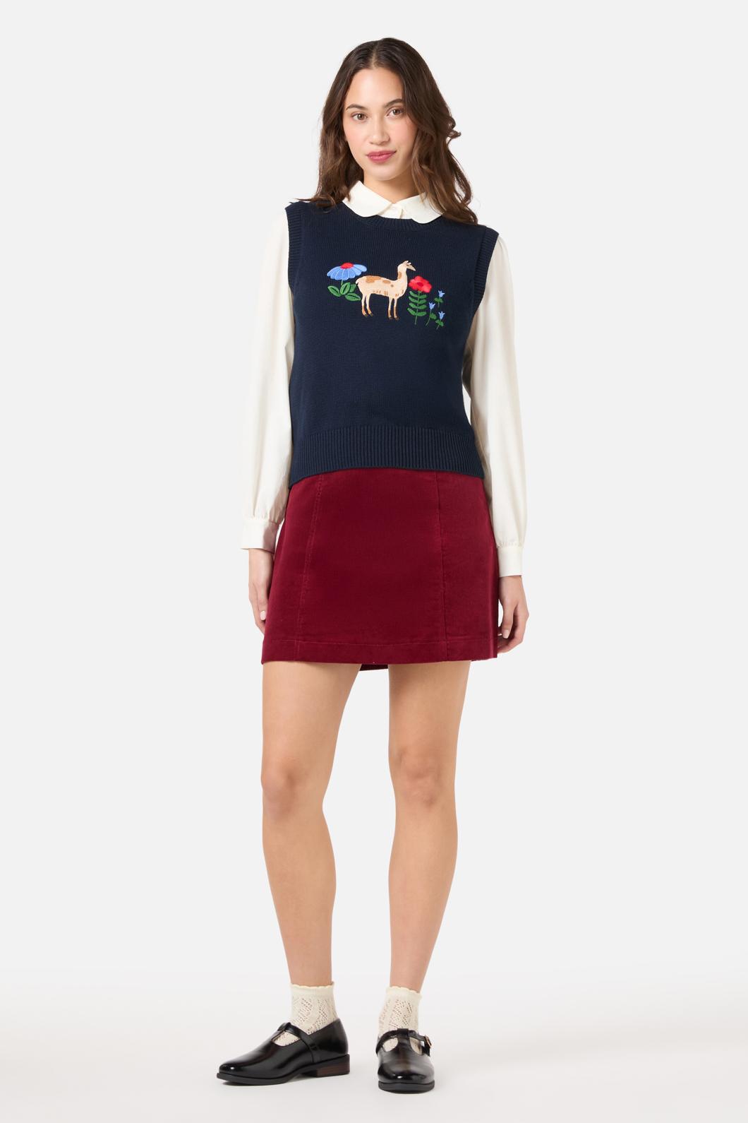 Princess Highway - Llama Embroidered Knit Vest - navy