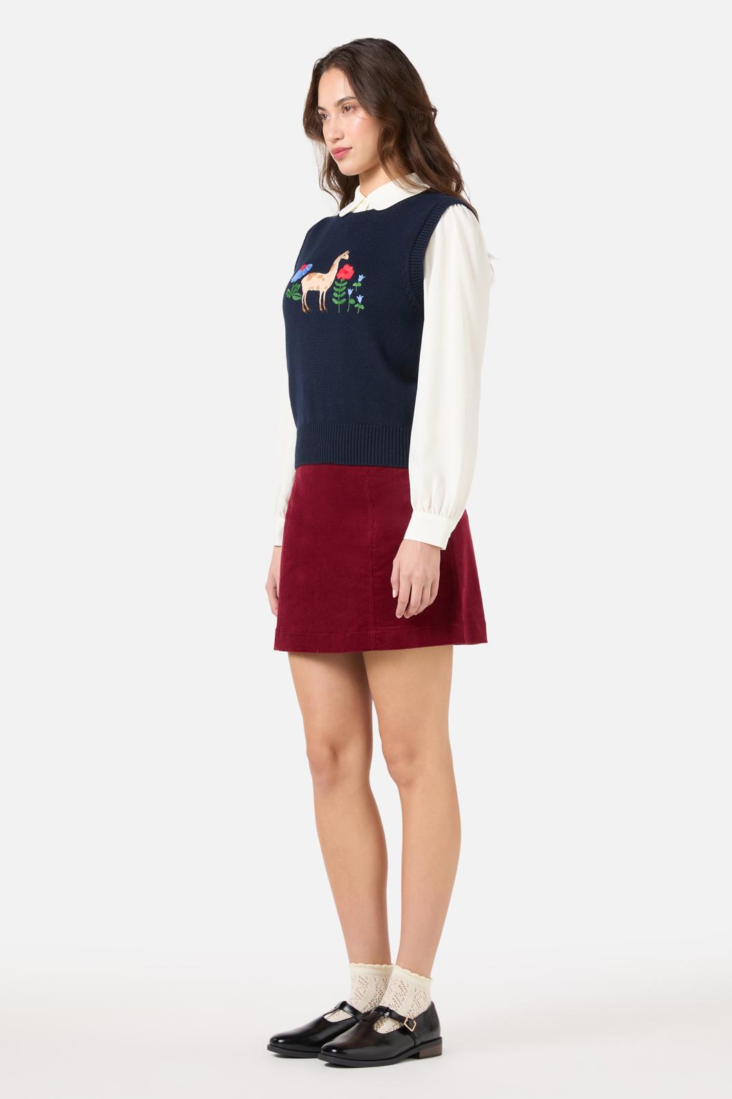 Princess Highway - Llama Embroidered Knit Vest - navy