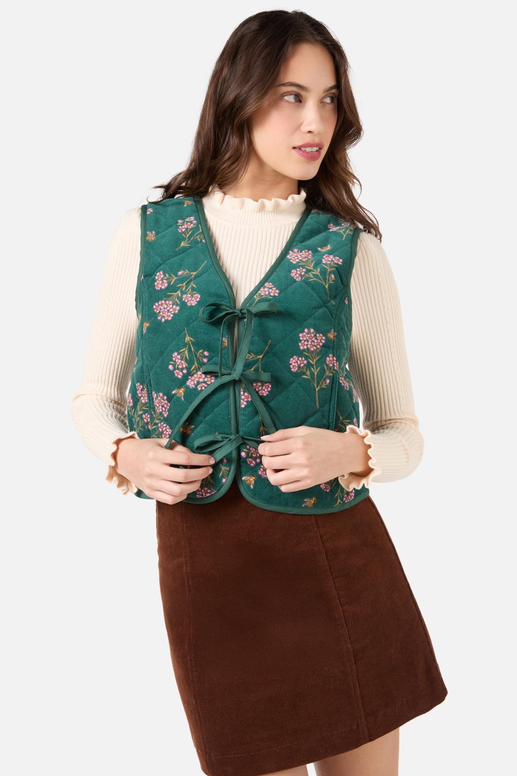 Princess Highway - Flora Bee Cord Quilted Vest - green