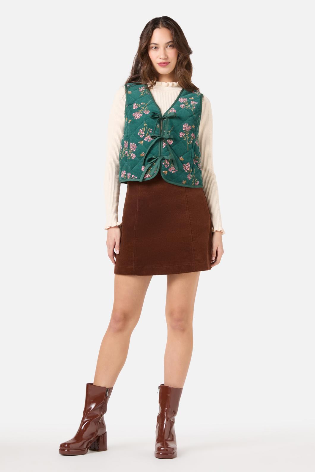 Princess Highway - Flora Bee Cord Quilted Vest - green