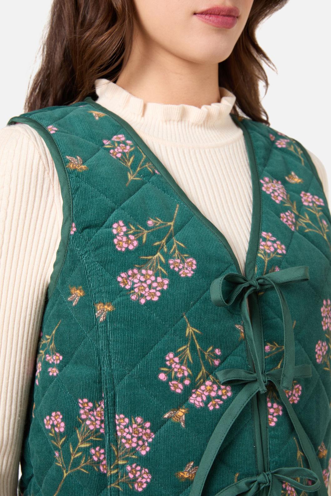 Princess Highway - Flora Bee Cord Quilted Vest - green