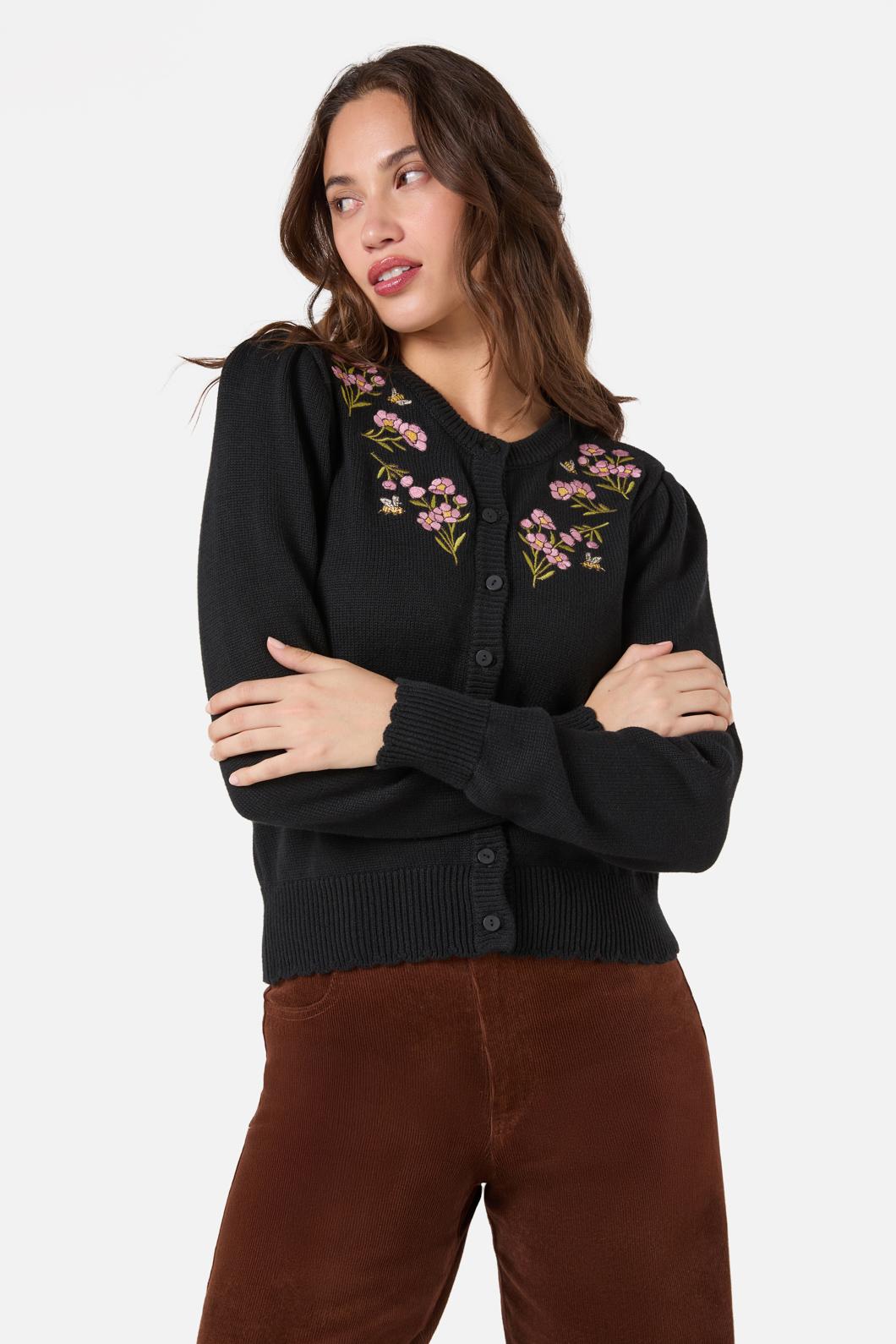 Princess Highway - Flora Bee Embroidered Cardigan - black