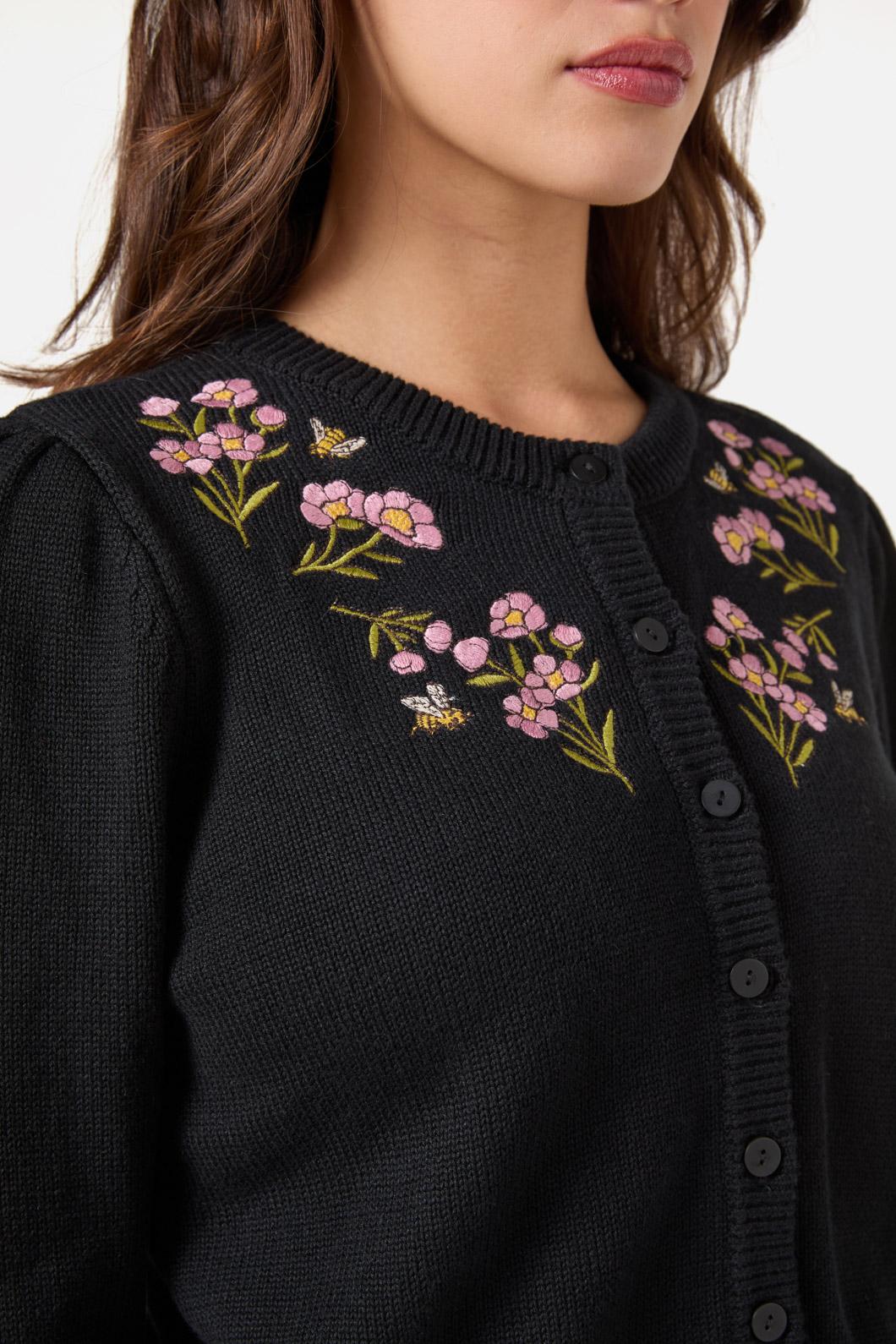 Princess Highway - Flora Bee Embroidered Cardigan - black