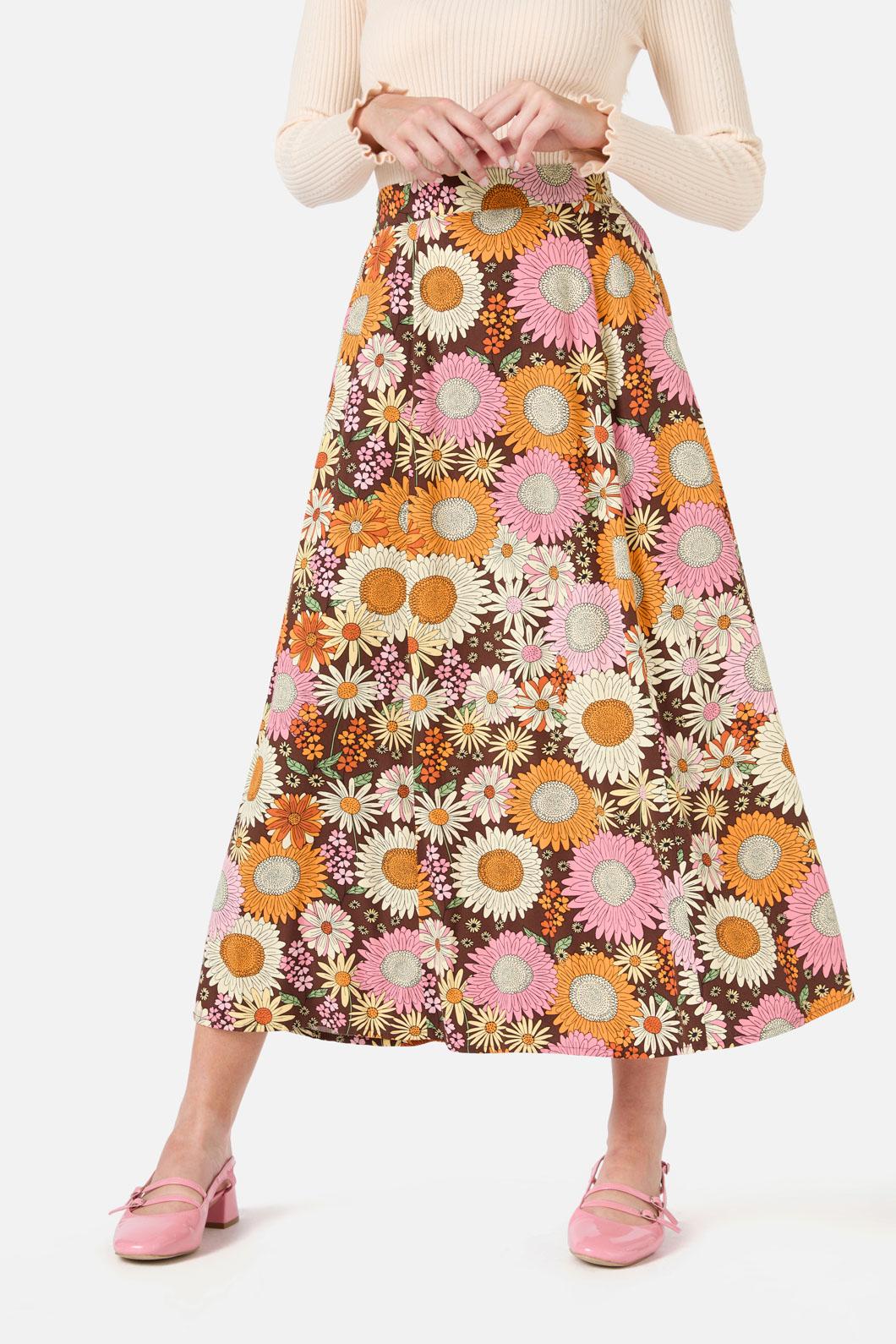 Princess Highway - Viva Floral Midi Skirt - chocolate