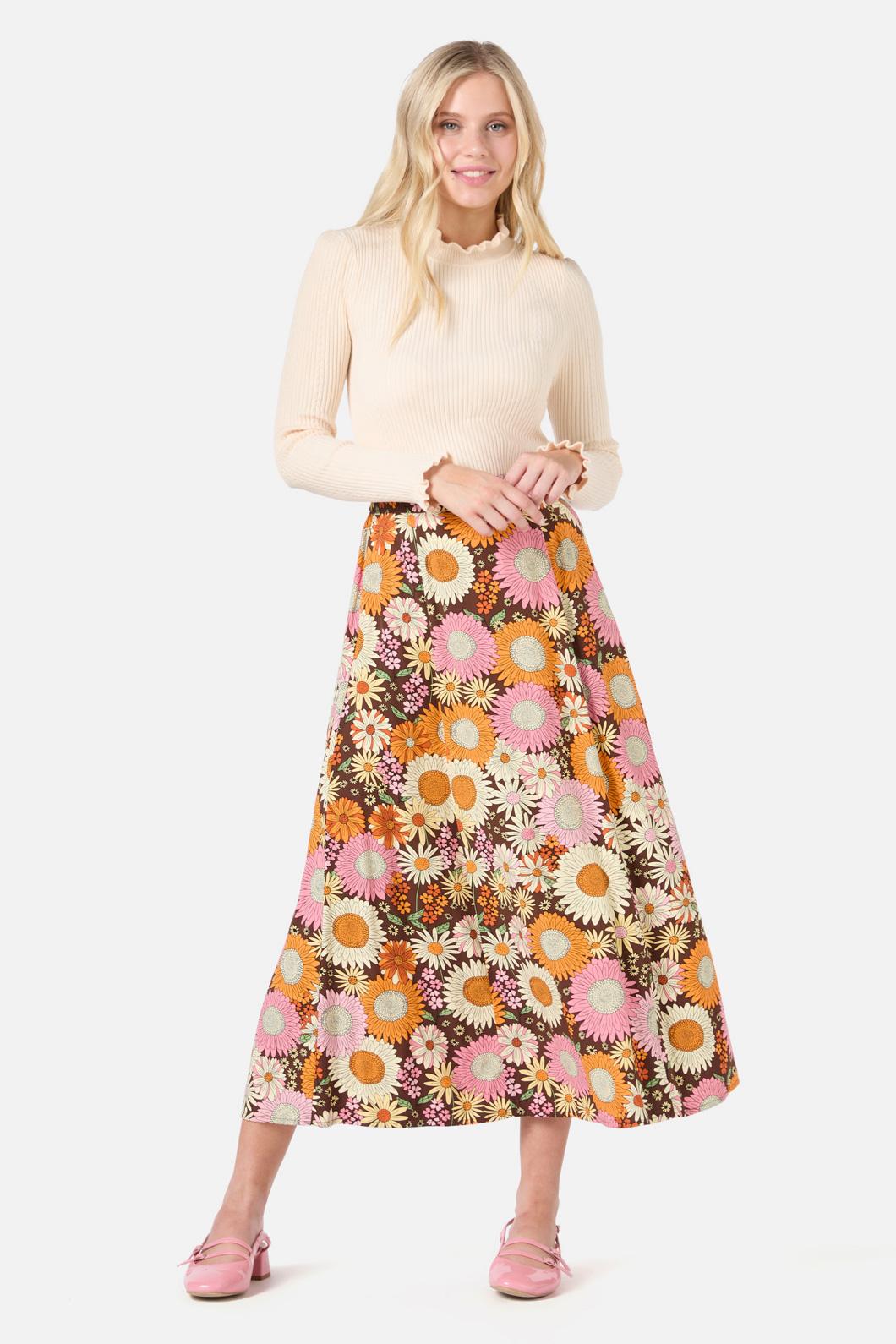 Princess Highway - Viva Floral Midi Skirt - chocolate
