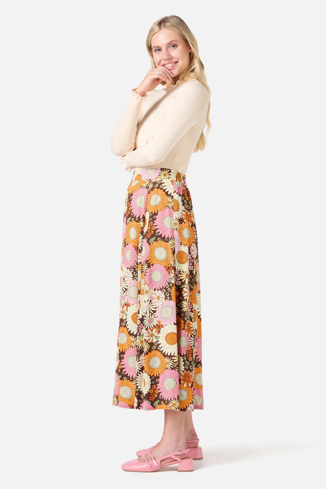 Princess Highway - Viva Floral Midi Skirt - chocolate