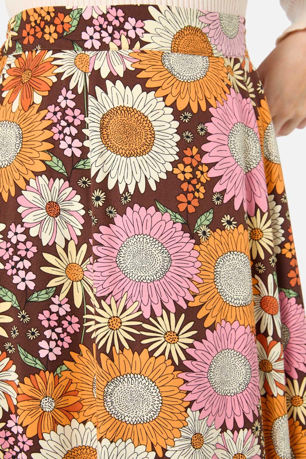 Princess Highway - Viva Floral Midi Skirt - chocolate