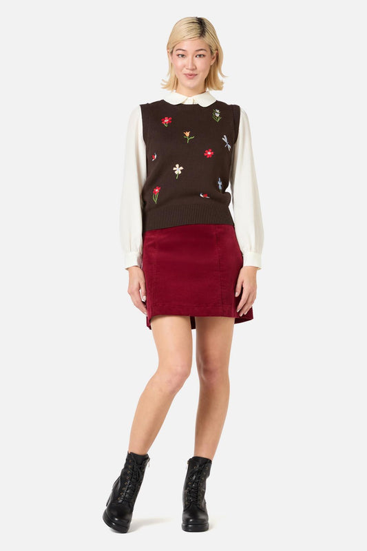 Princess Highway - Garden Embroidered Knit Vest - chocolate