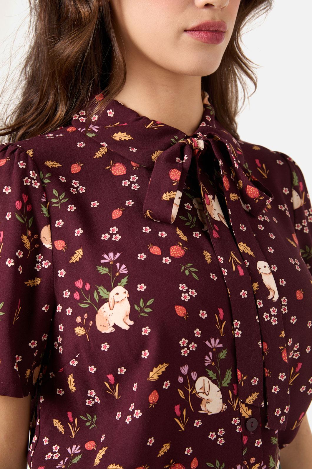 Princess Highway - Coco Rabbit Short SleeveBlouse - burgundy