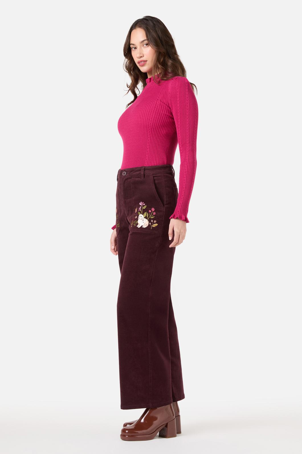 Princess Highway - Rabbit Embroidered Cord Jean - burgundy
