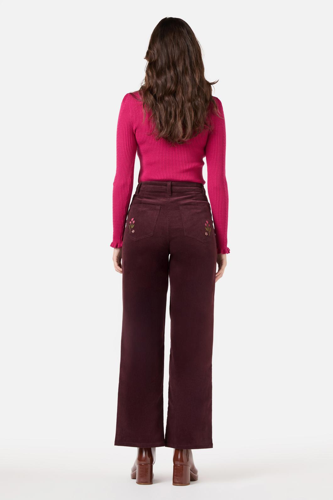 Princess Highway - Rabbit Embroidered Cord Jean - burgundy
