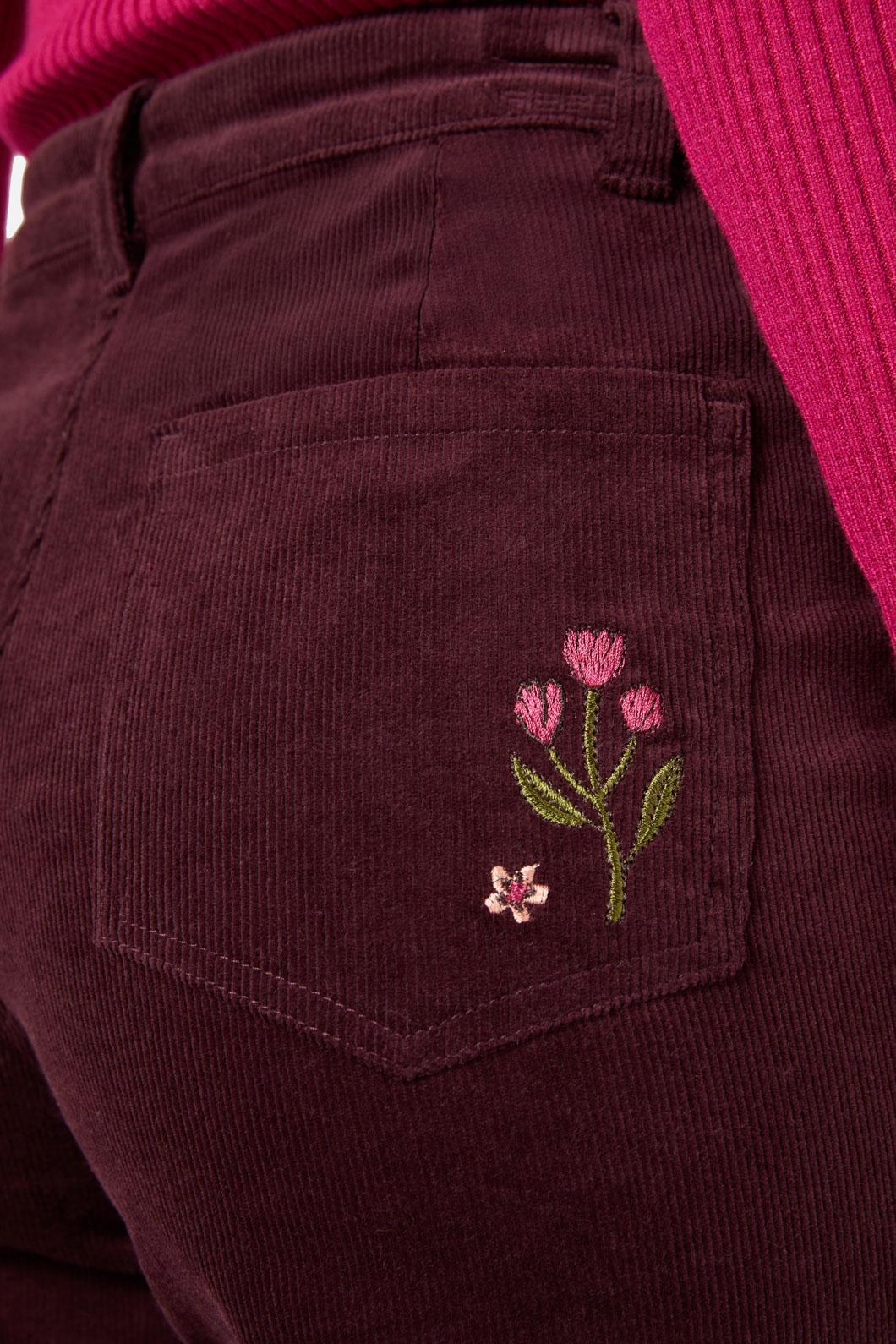 Princess Highway - Rabbit Embroidered Cord Jean - burgundy