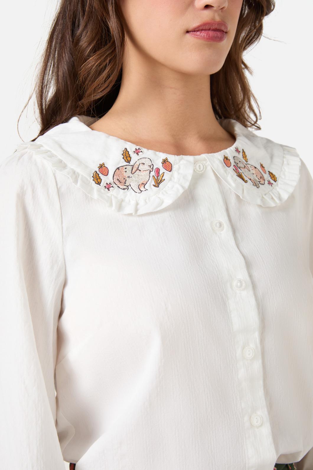 Princess Highway - Rabbit Embroidered Blouse - cream