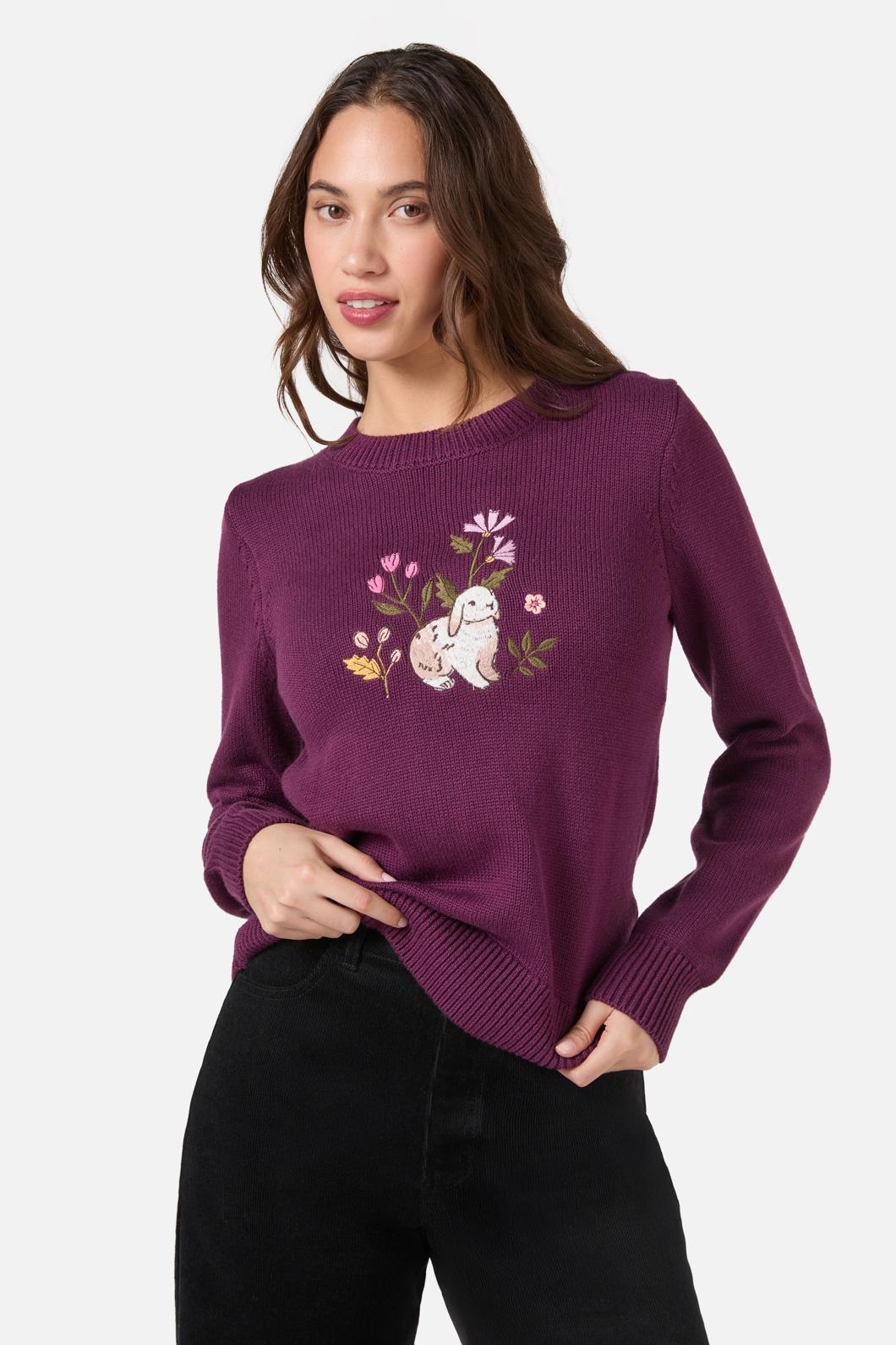 Princess Highway - Rabbit Embroidered Jumper - plum