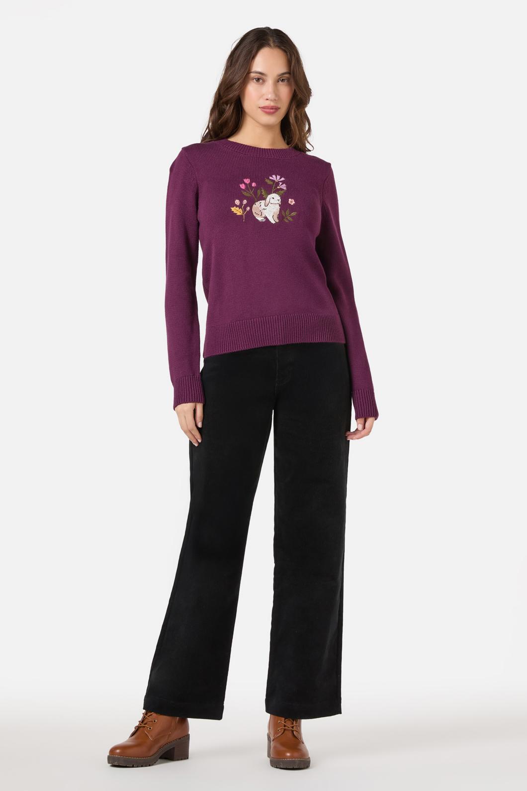 Princess Highway - Rabbit Embroidered Jumper - plum