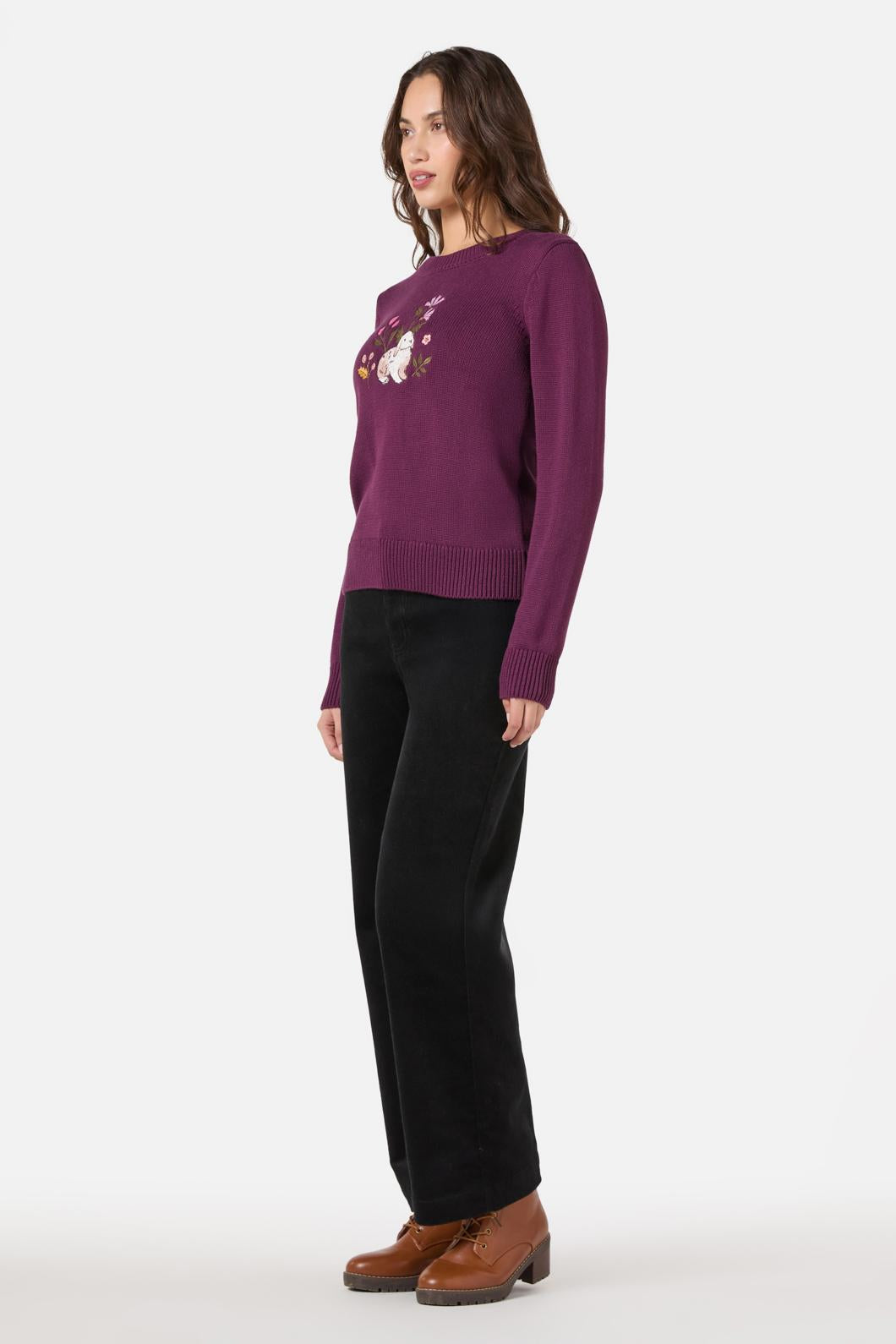 Princess Highway - Rabbit Embroidered Jumper - plum