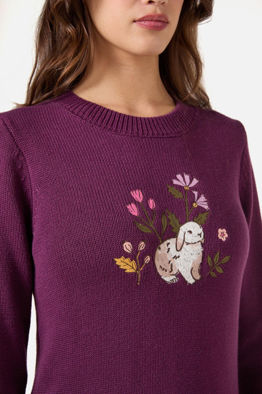 Princess Highway - Rabbit Embroidered Jumper - plum