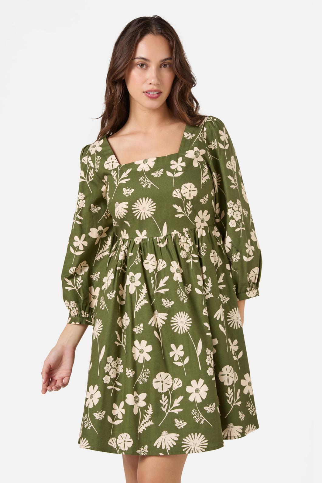 Princess Highway - Variety Fleur 3/4 Sleeve Dress - olive