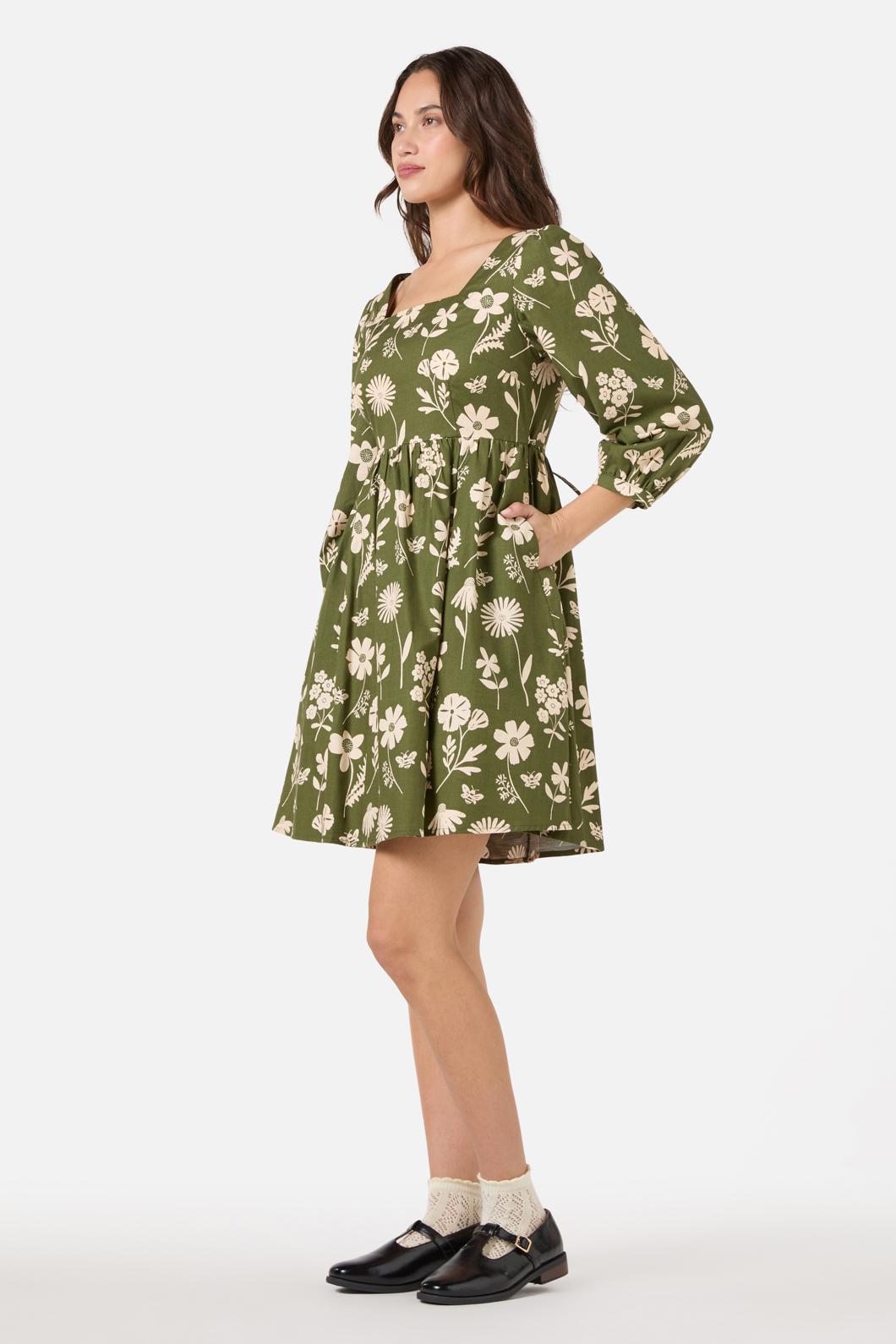 Princess Highway - Variety Fleur 3/4 Sleeve Dress - olive
