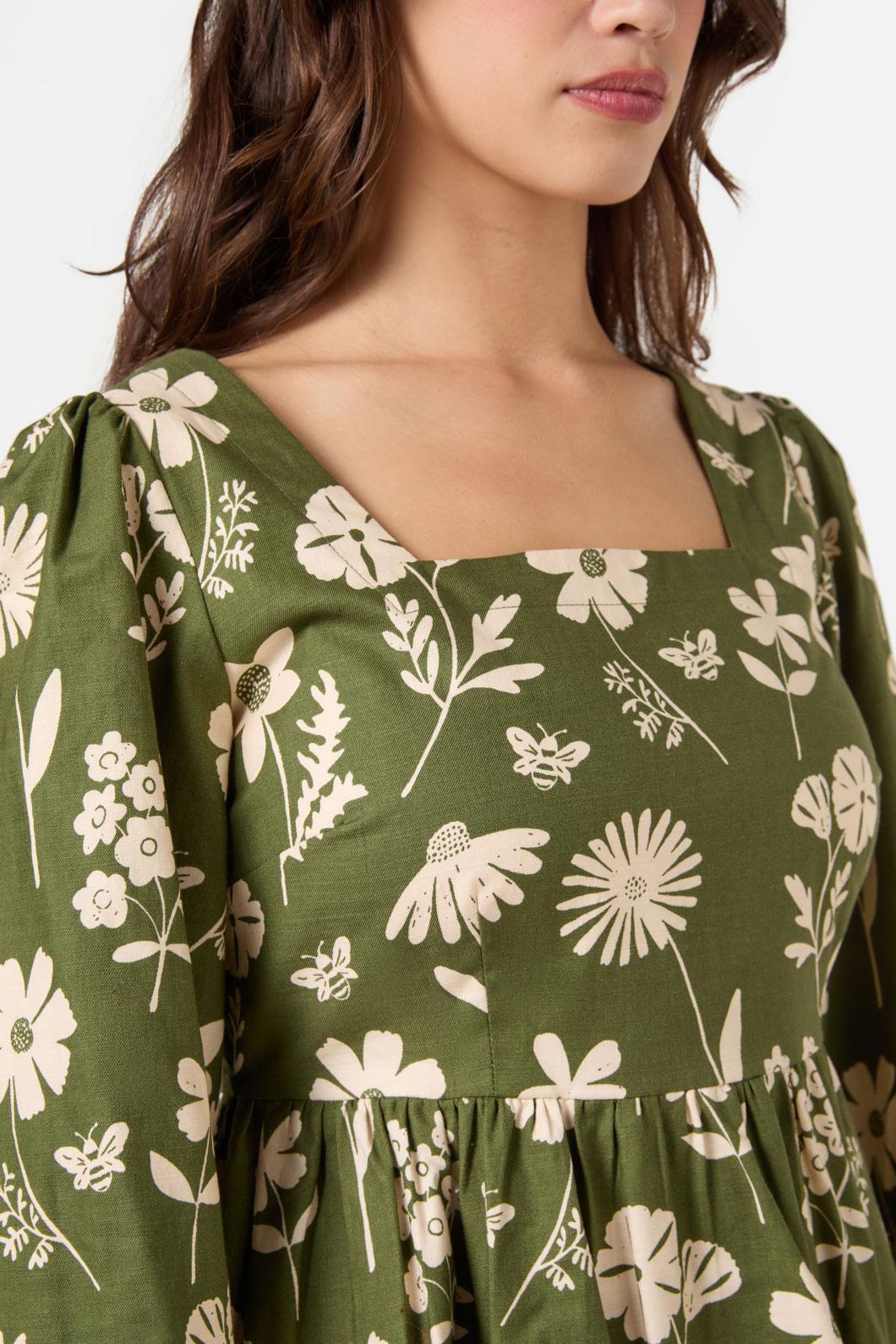 Princess Highway - Variety Fleur 3/4 Sleeve Dress - olive