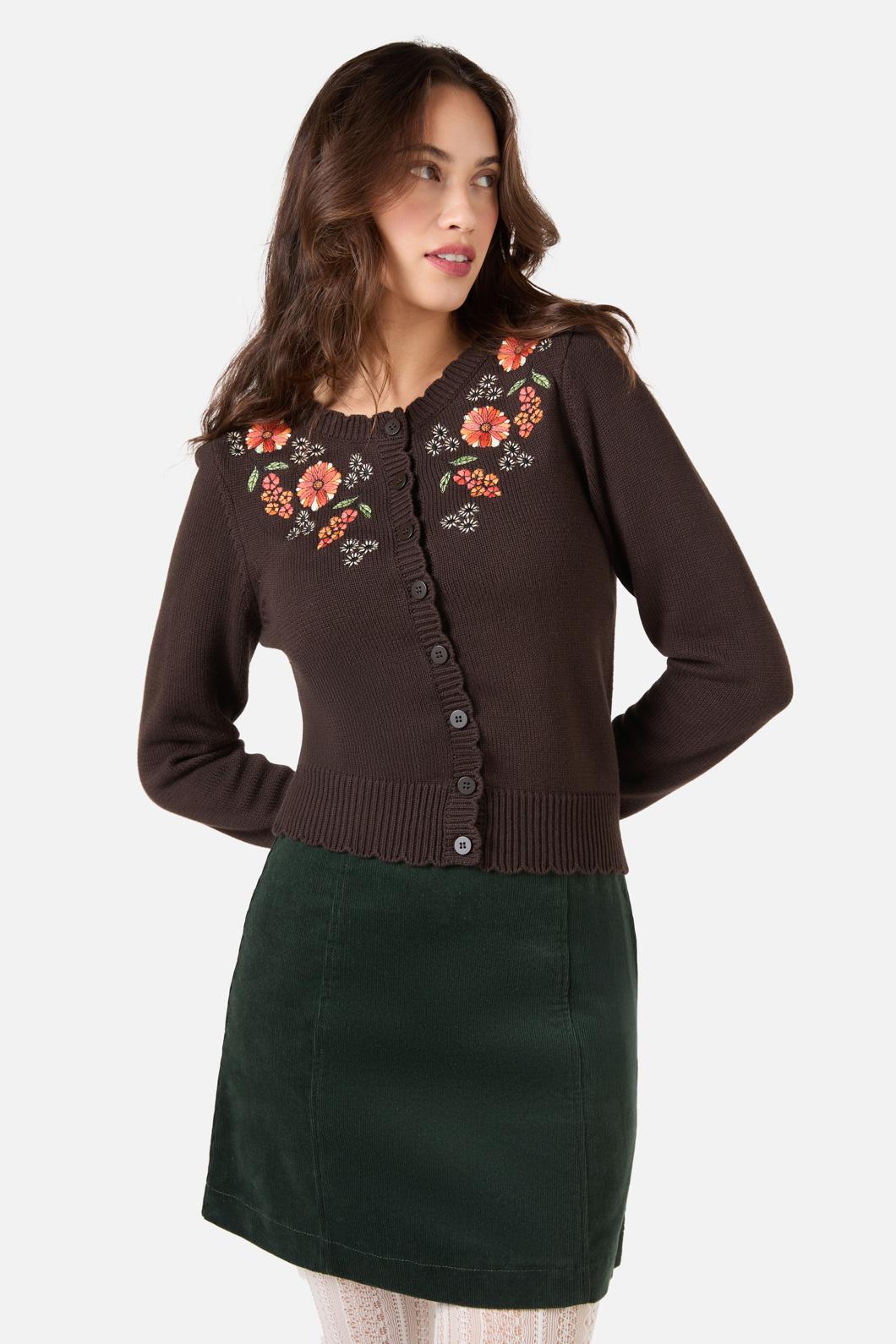 Princess Highway - Viva Embroidered Cardigan - chocolate