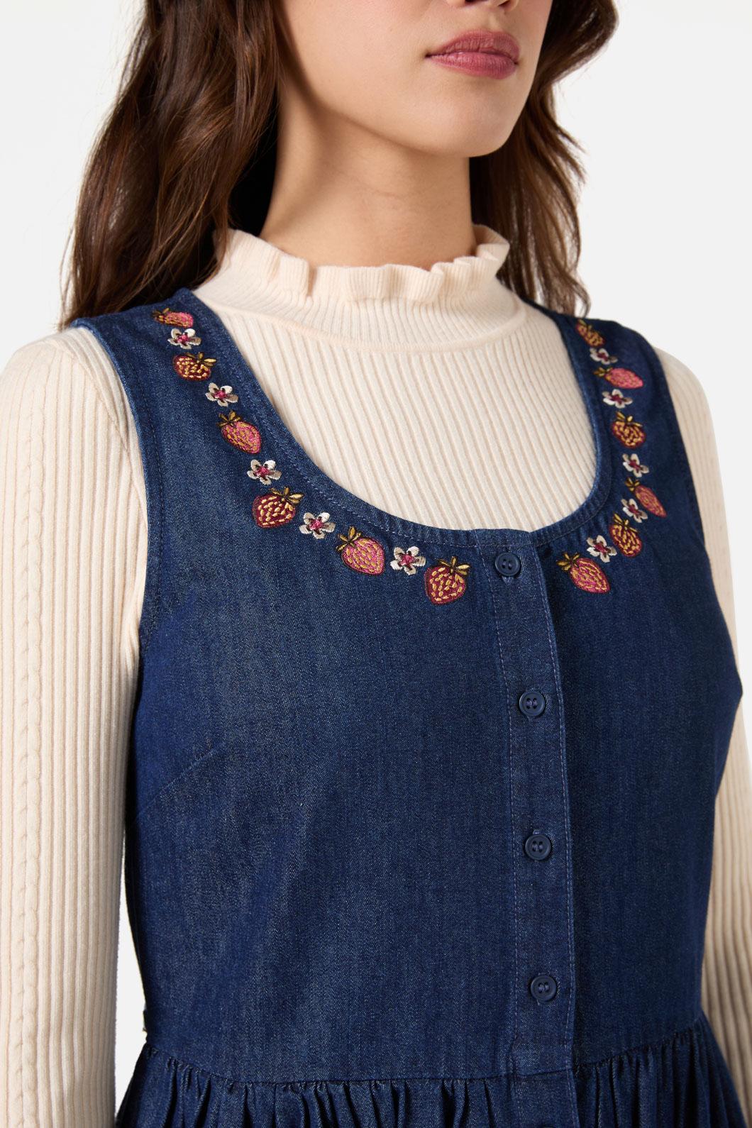 Princess Highway - Rabbit Embroidered Denim Dress - blue-denim