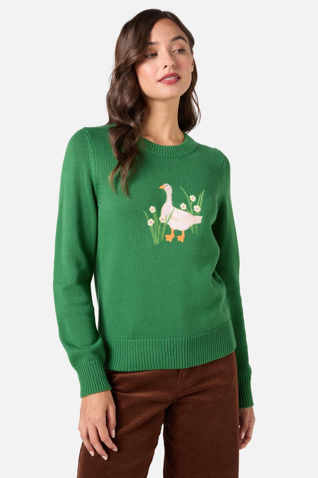 Princess Highway - Goose Embroidered Knit Jumper - green