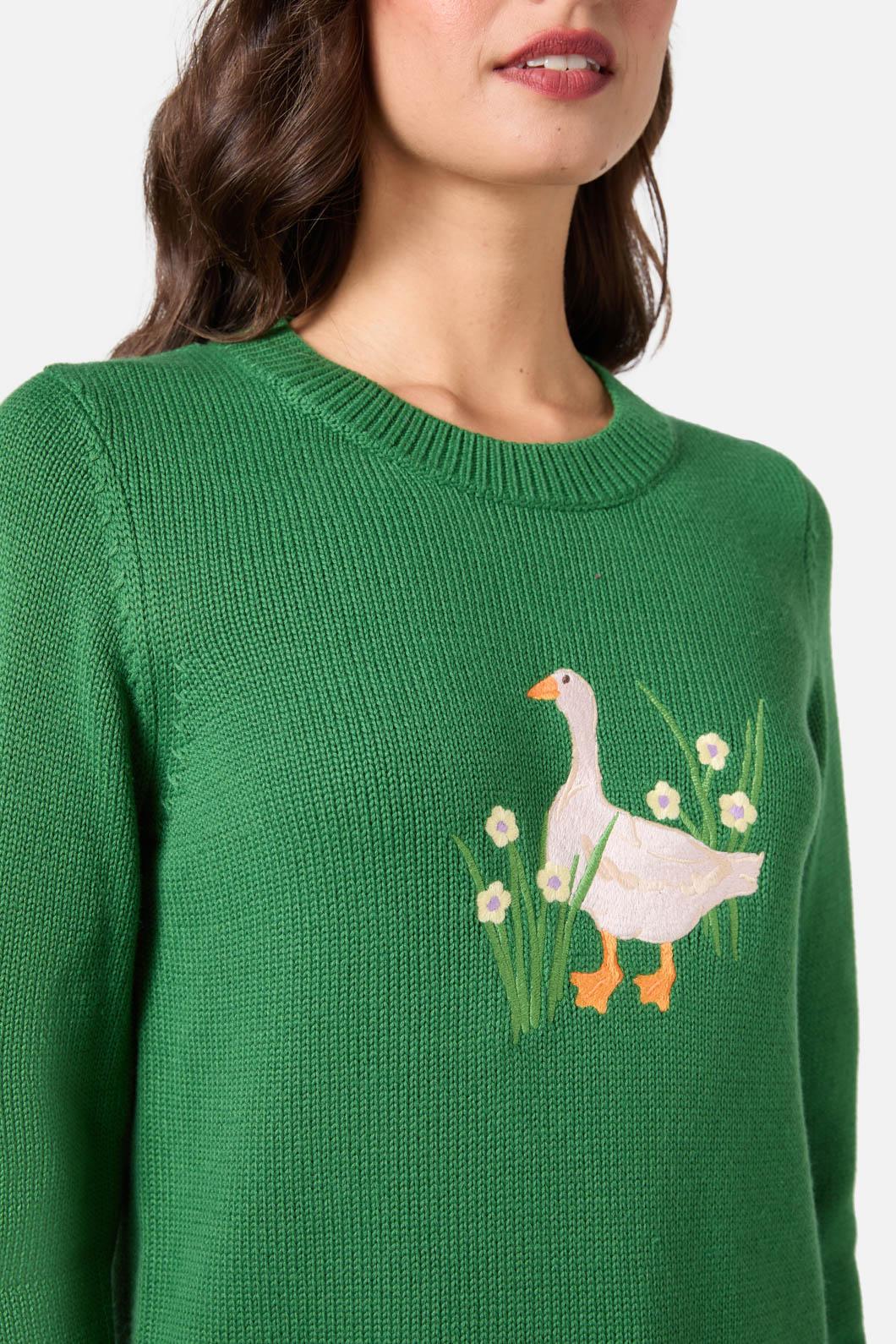 Princess Highway - Goose Embroidered Knit Jumper - green