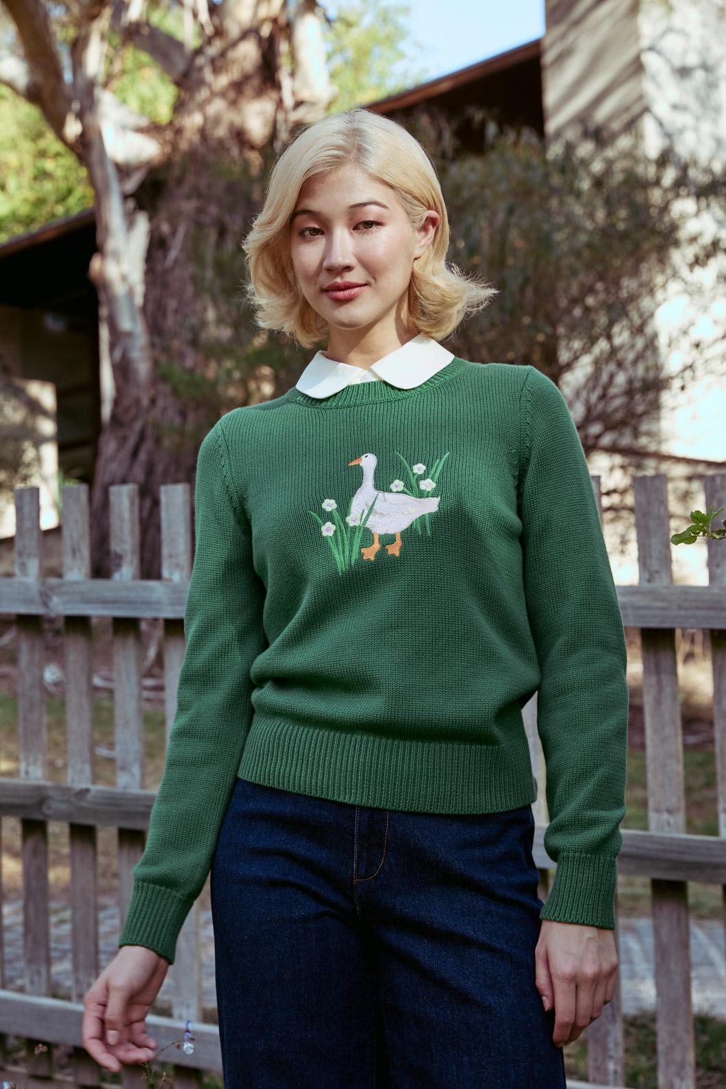 Princess Highway - Goose Embroidered Knit Jumper - green