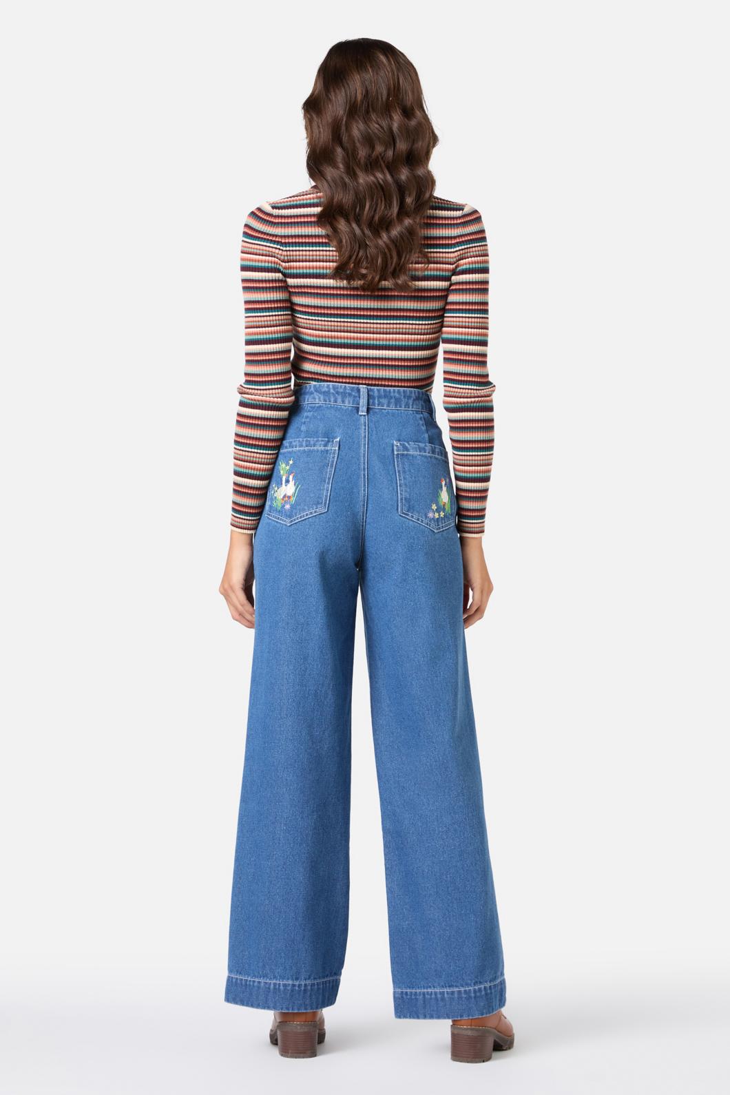 Princess Highway - Goose Embroidered Denim Jean - blue-denim