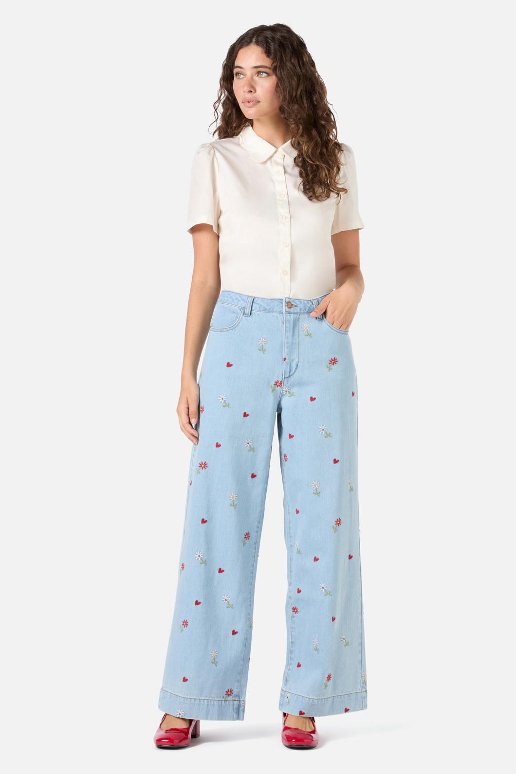 Princess Highway - Ditsy Embroidered Jean - blue-denim