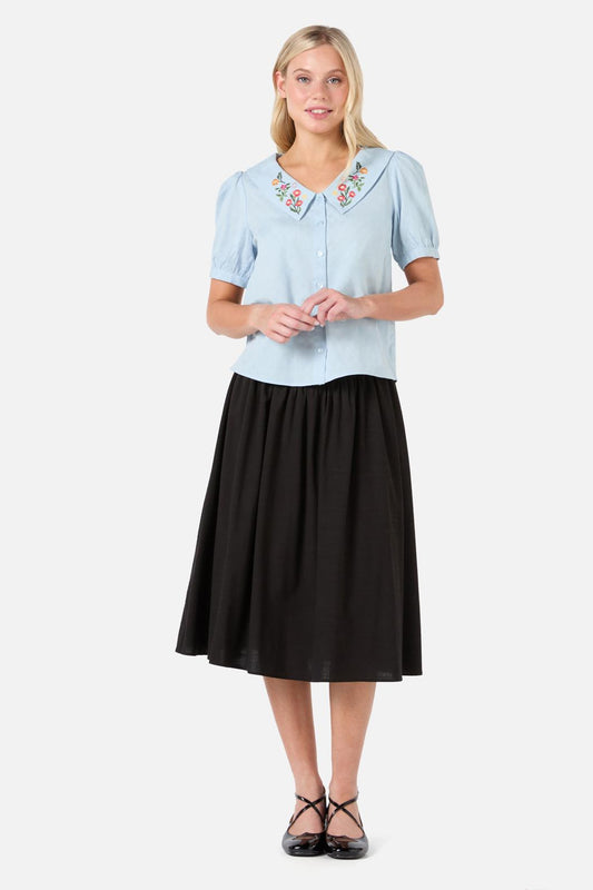 Princess Highway - Latice Embroiderd Blouse - blue