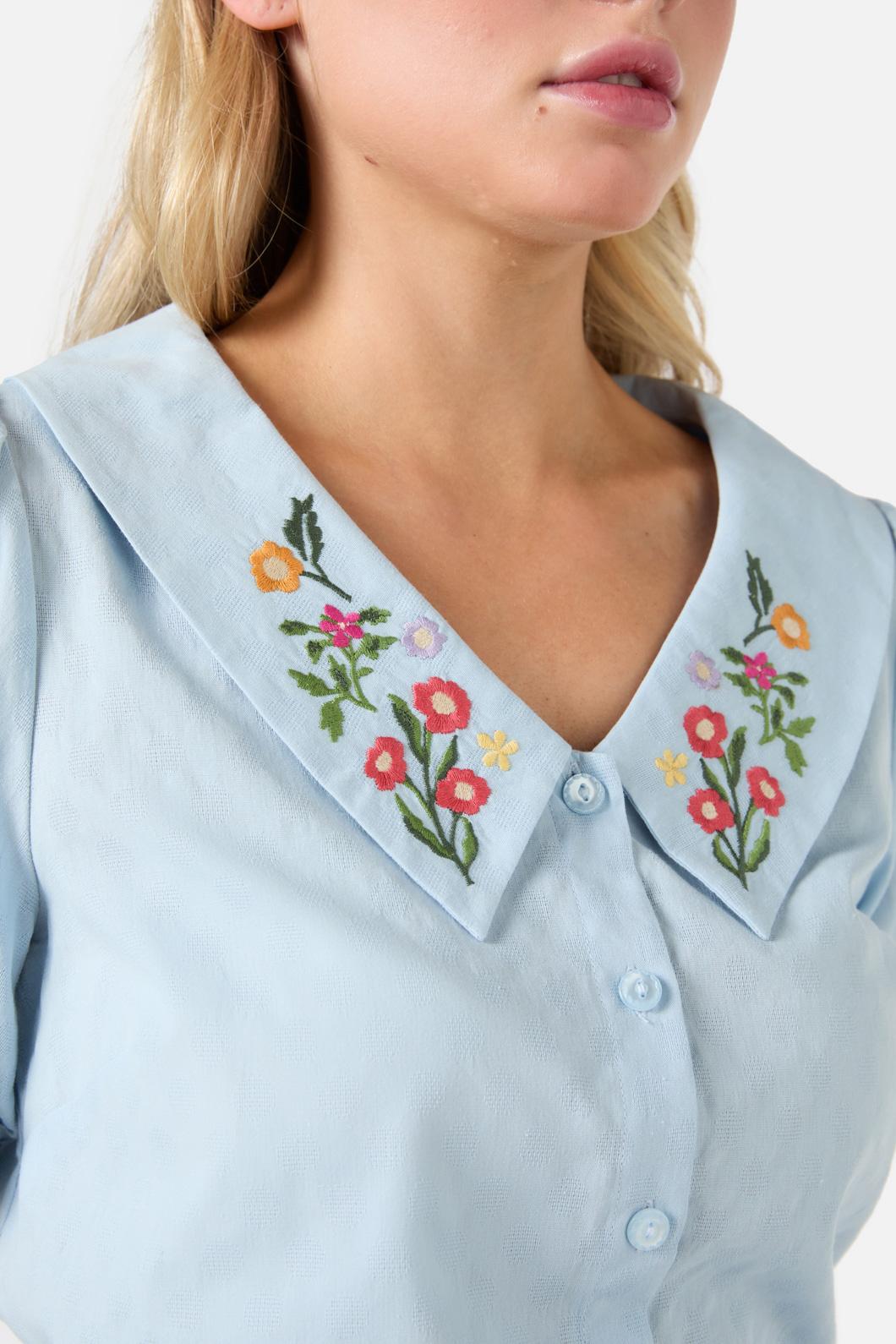Princess Highway - Latice Embroiderd Blouse - blue
