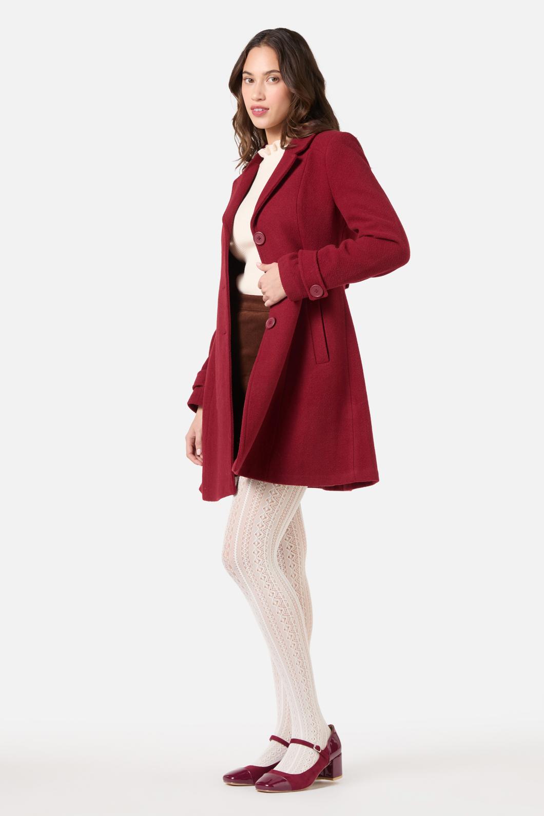 Princess Highway - Mabel A-Line Wool Blend Coat - ruby