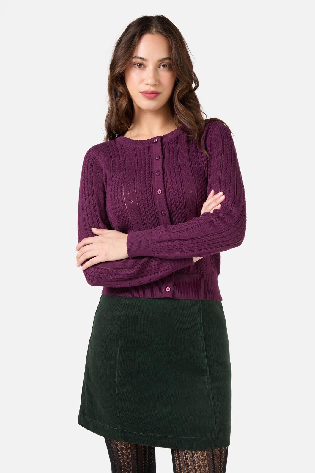 Princess Highway - Lisa Pointelle Cardigan - plum