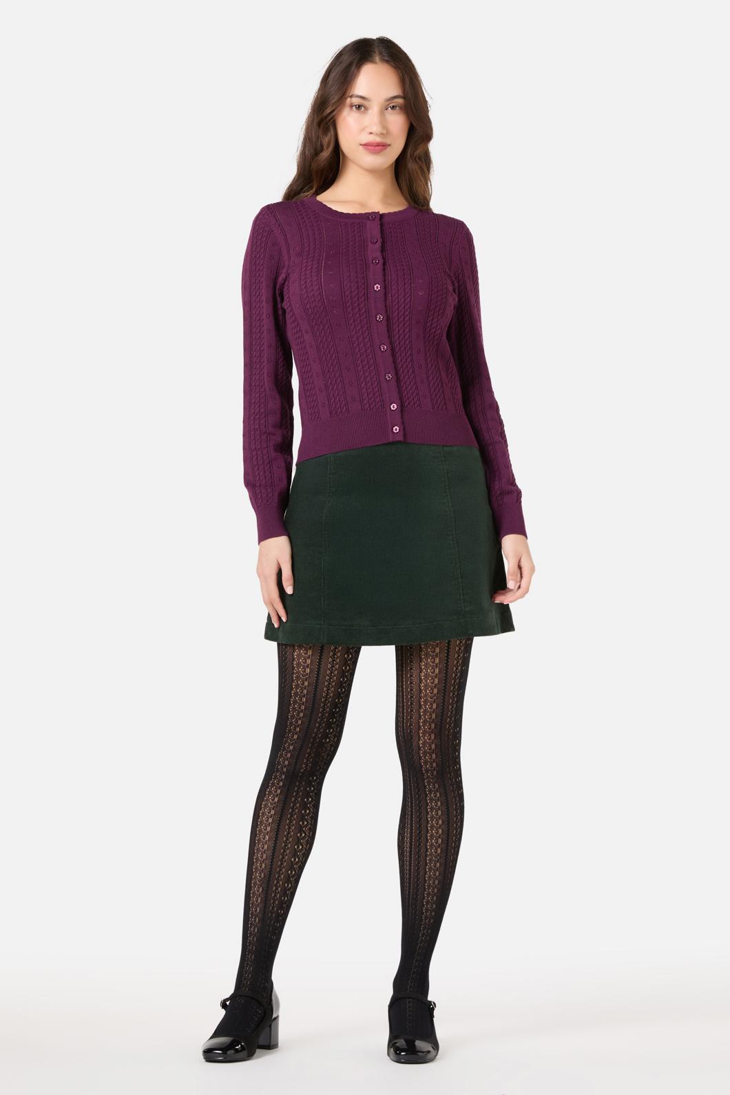 Princess Highway - Lisa Pointelle Cardigan - plum