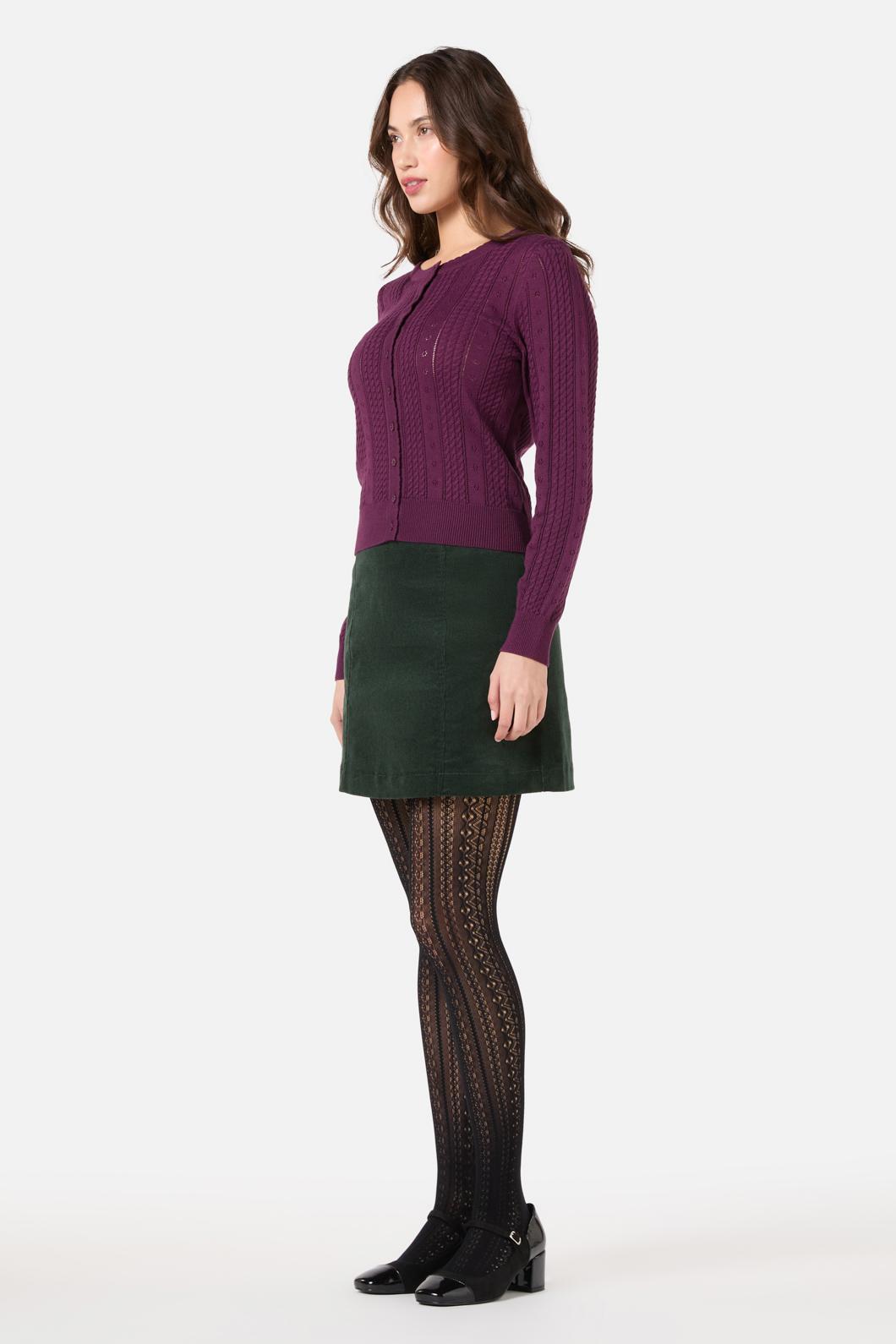 Princess Highway - Lisa Pointelle Cardigan - plum