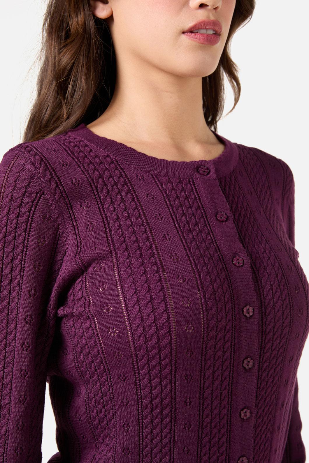 Princess Highway - Lisa Pointelle Cardigan - plum