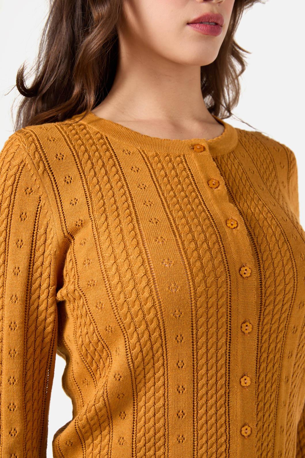 Princess Highway - Lisa Pointelle Cardigan - gold