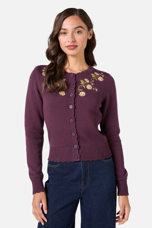 Princess Highway - Esmerelda Embroidered Cardigan - plum
