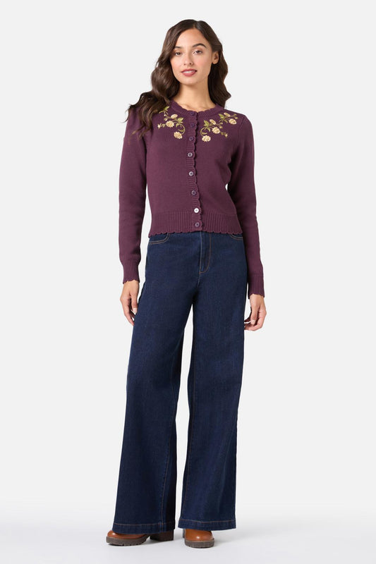 Princess Highway - Esmerelda Embroidered Cardigan - plum