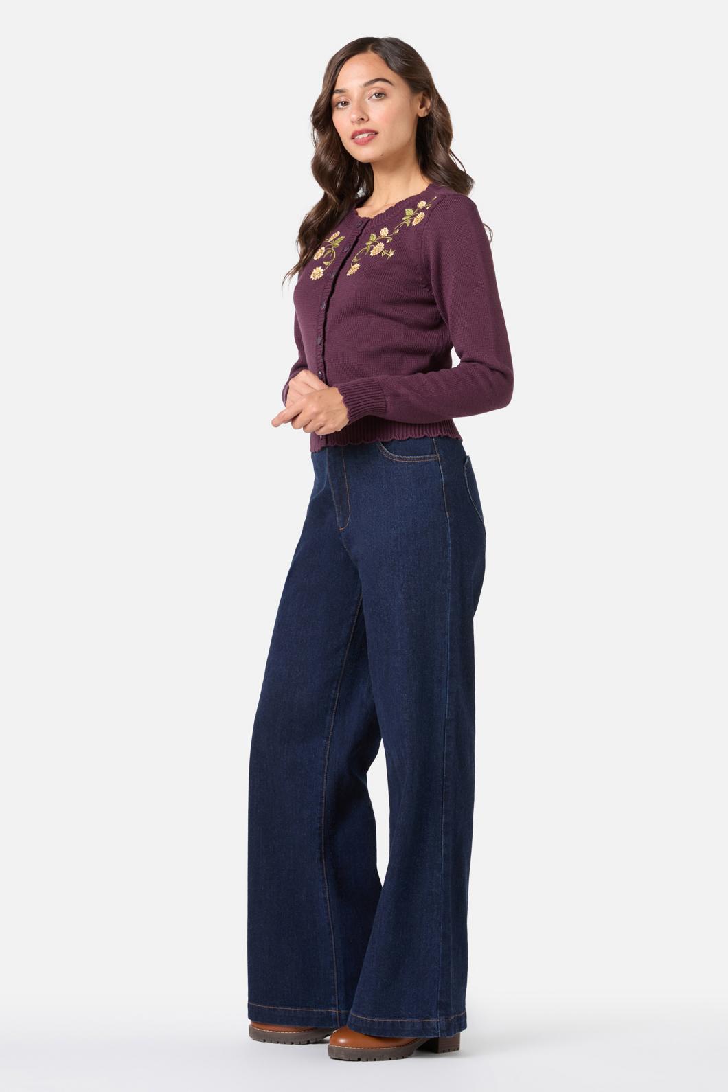 Princess Highway - Esmerelda Embroidered Cardigan - plum