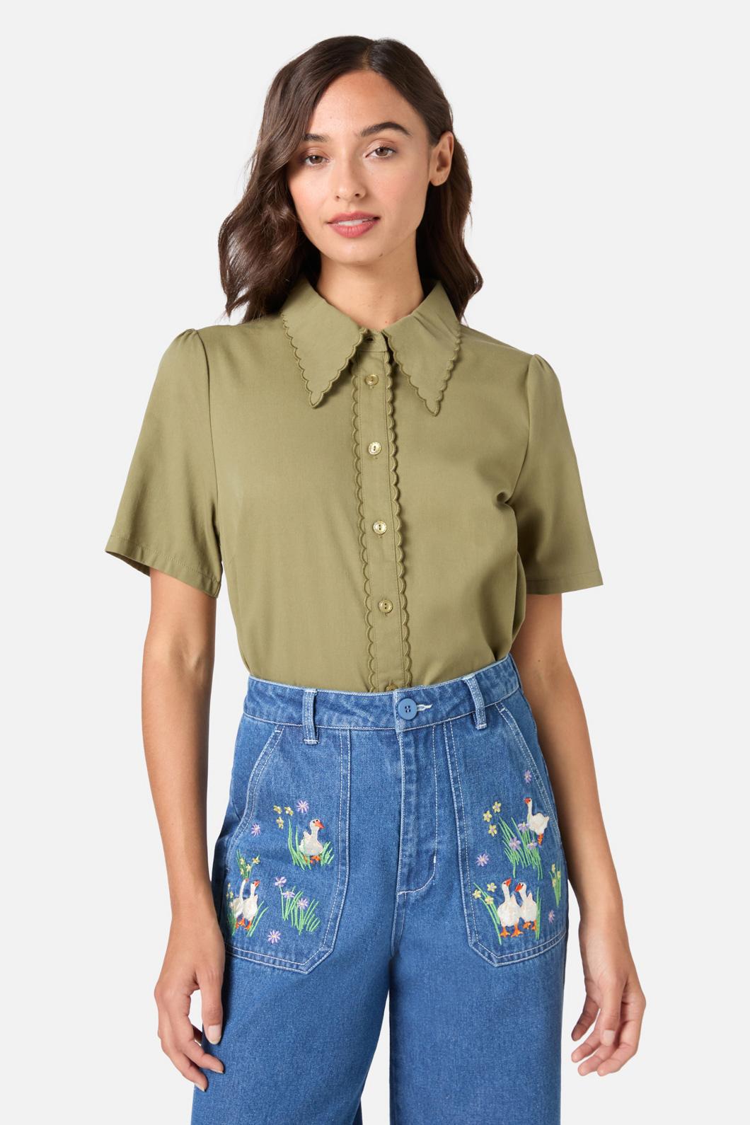 Princess Highway - Elouise Short Sleeve Blouse - olive