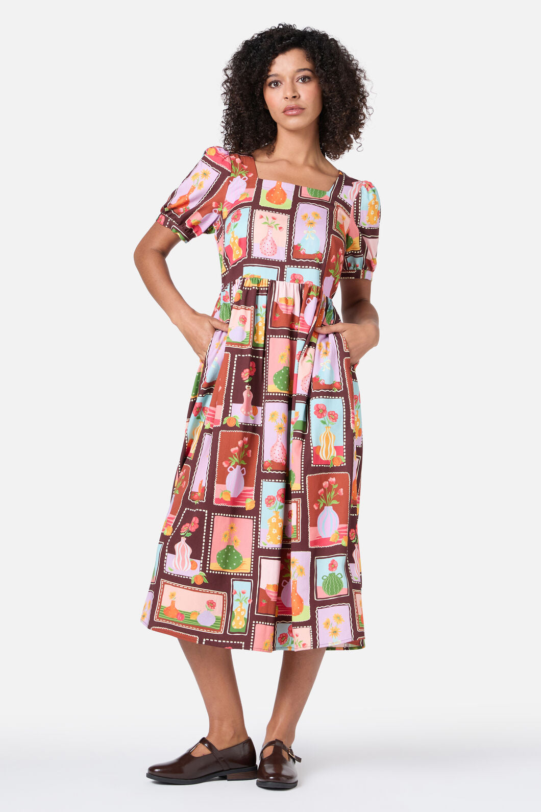 Princess Highway - Flower Vases Midi Dress - rust